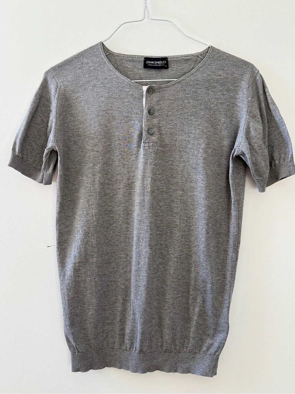 John Smedley Short Sleeve Henley in Gray Size Small
